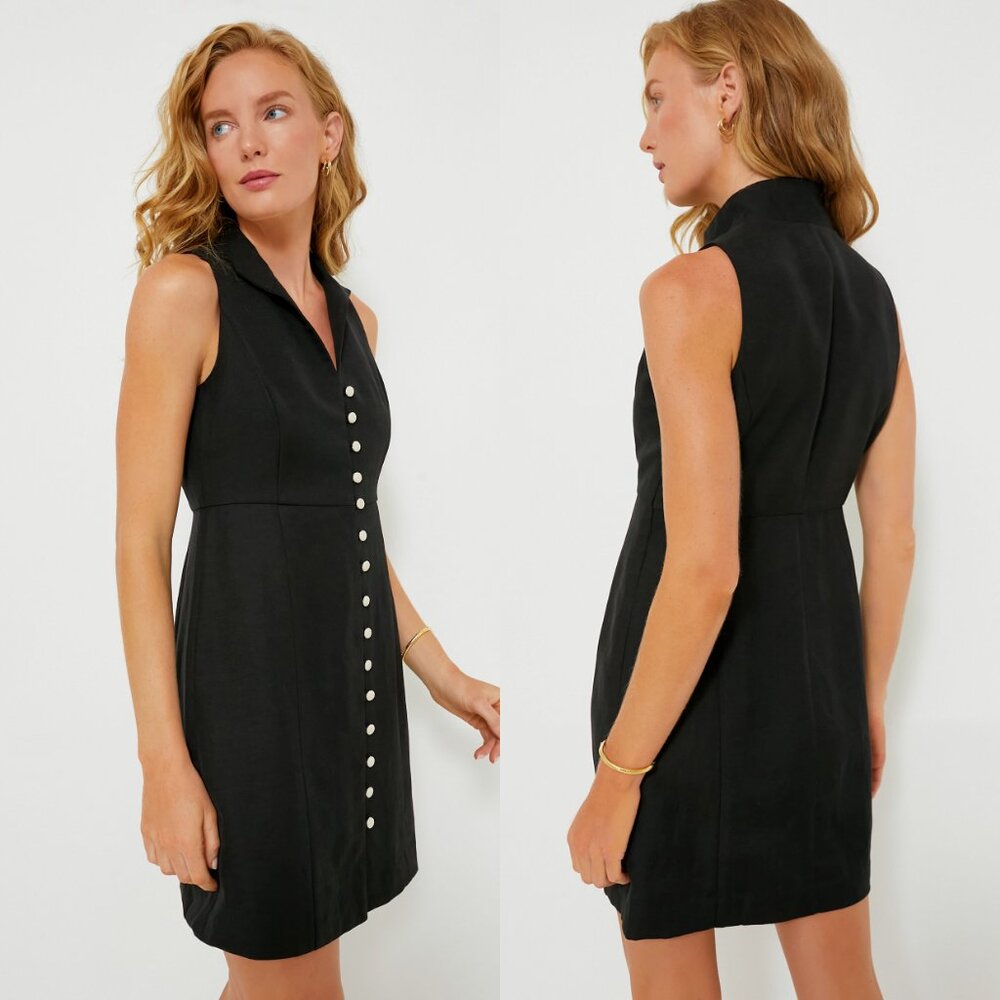 Tuckernuck NEW Black Leighton Linen Sleeveless Button Down Mini Dress Size M - Picture 2 of 11